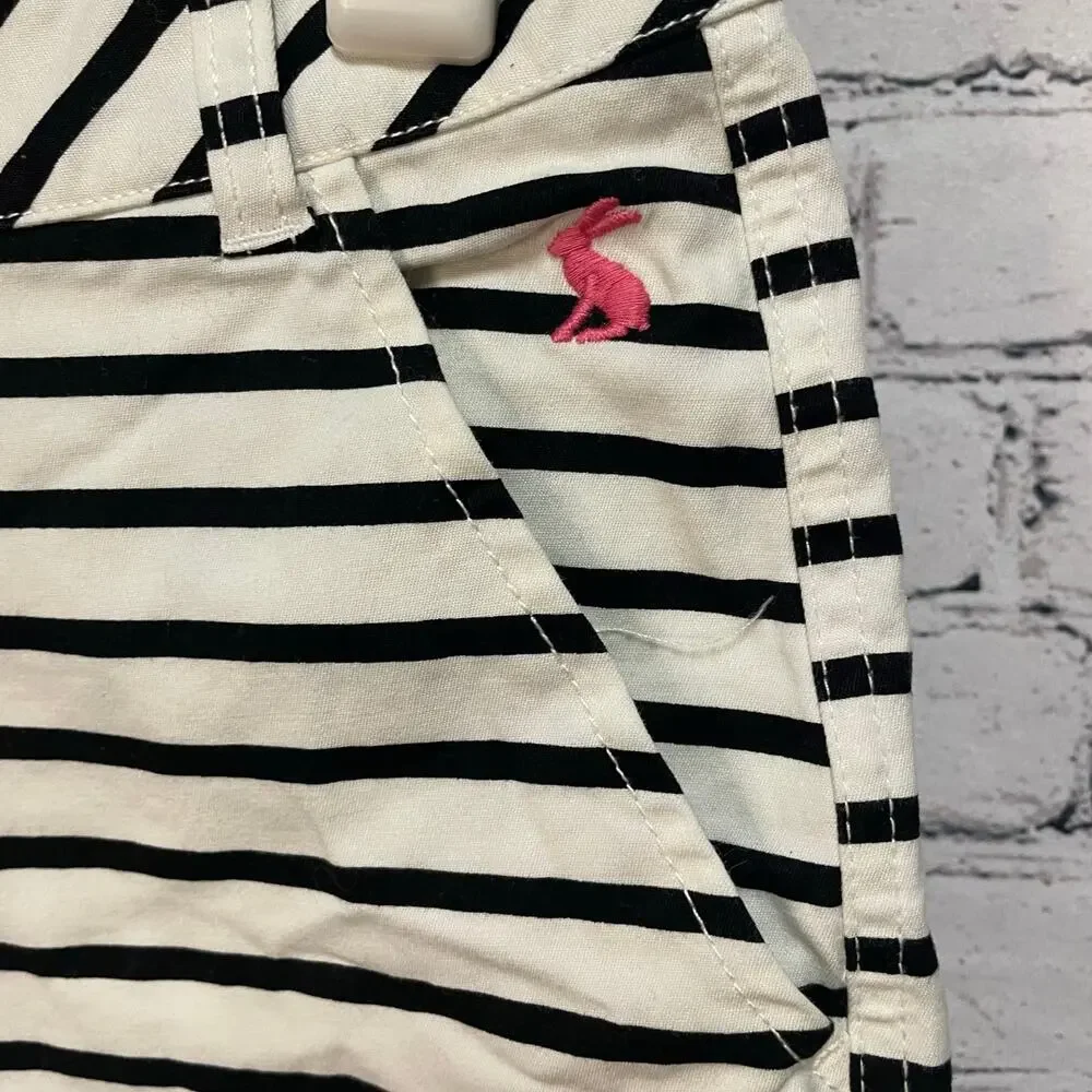 Joules striped shorts women's size 4 black white pink bunny pockets NWOT